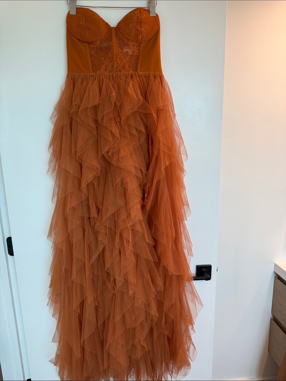 Girls Rust Orange Tulle Ruffle Party Dress